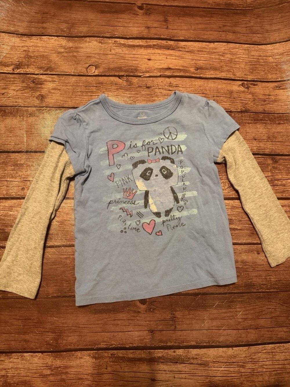 Toddler Girl’s Old Navy P Is For Panda Two Layer Skater Shirt 4T
